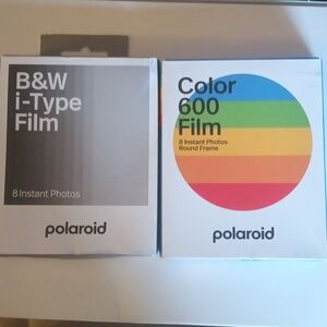 Polaroid instant photo film. 8 black and white i-type. 8 color 600 round frame.